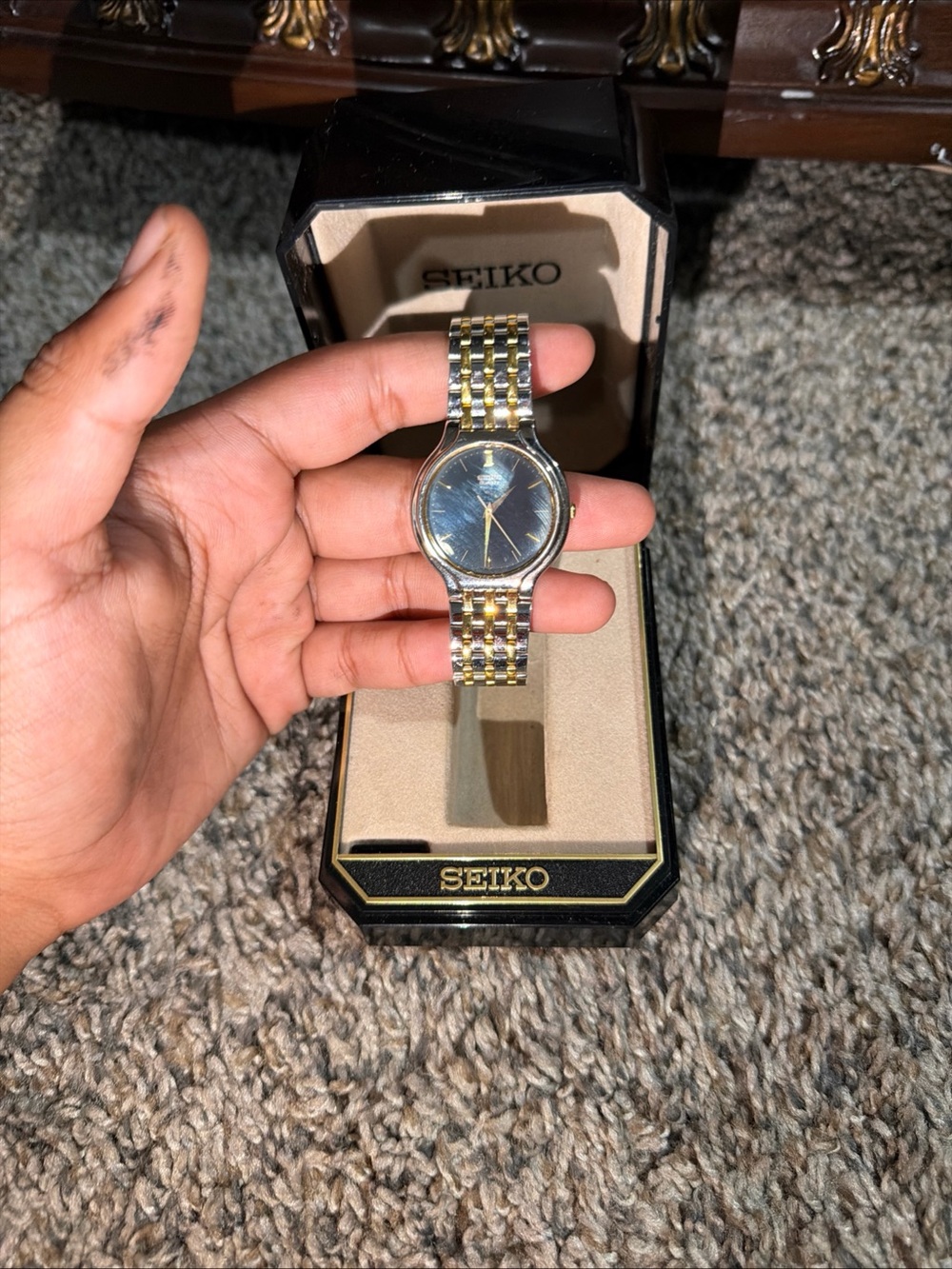 Seiko Two-Tone Gold & Silver Men's Dress Watch with Black Dial